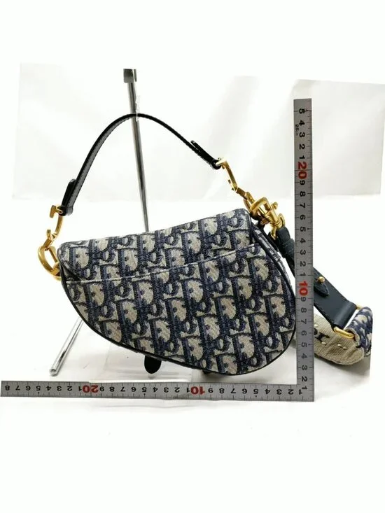 Authentic Dior Saddle Bag Oblique Canvas Navy Blue Shoulder Bag - Picture 3 of 16